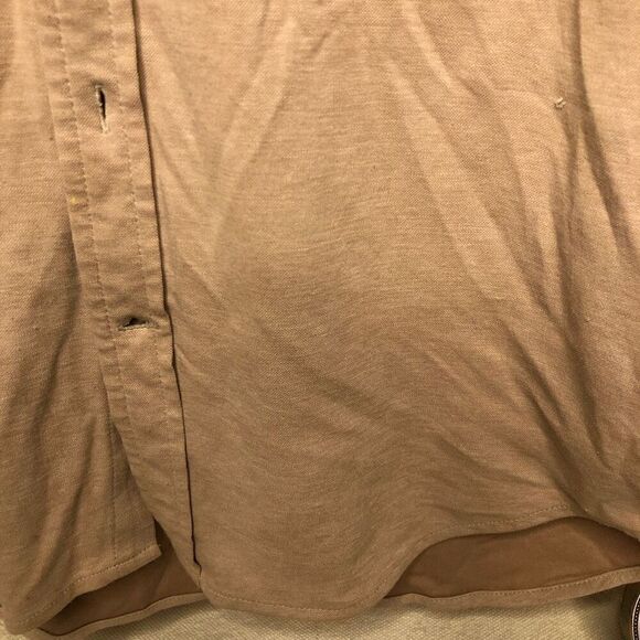 Stylus Mens Solid Short Sleeve Collared Button Down Shirt Beige Medium - Picture 6 of 8